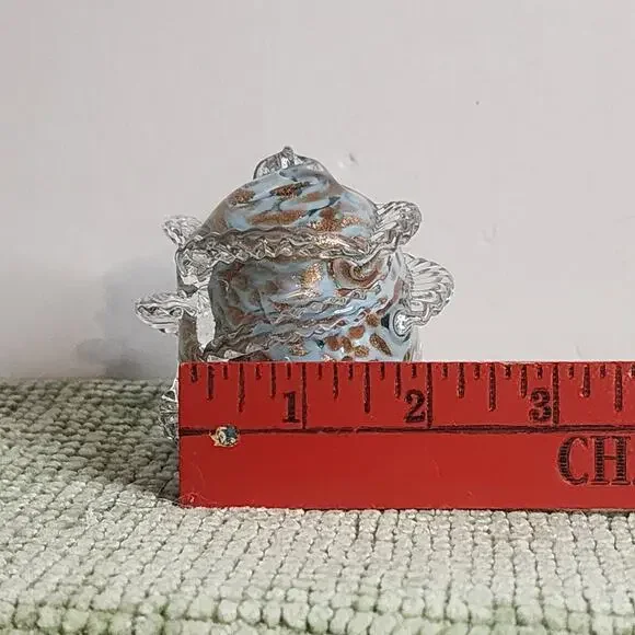 Signed Murano Art Glass Paperweight Aventurine Aqua Gold Flecks Camer Italy